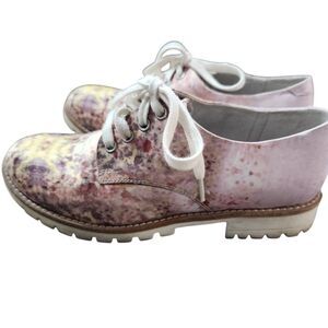 Bronx Oxford Shoes Womens 36 Pink Multi Print Leather Lace Up Lug Sole